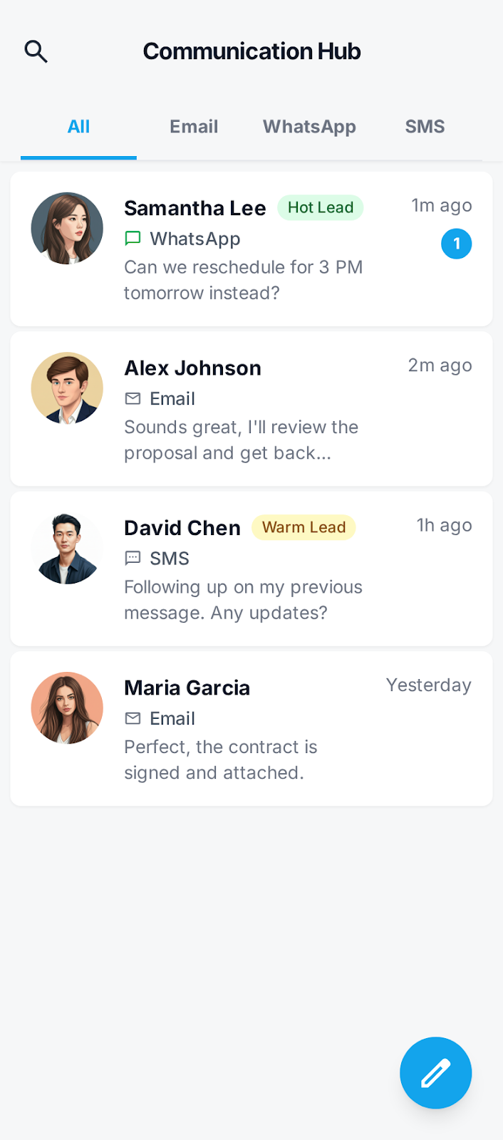 SmartCRM AI mobile screen 1